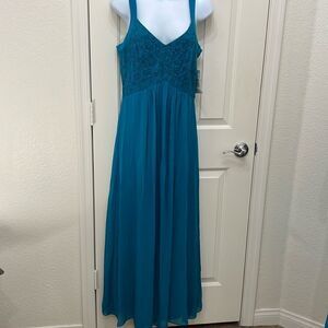 Robbie Bee Signature Dress Sz 8 Sleeveless Bombay BLUE Turquoise Lace Maxi New